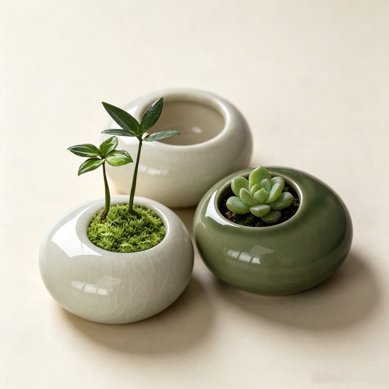 Bonsai Garden Art - 미니 아이스크랙 글레이즈드 화분, 창의적인 다육식물