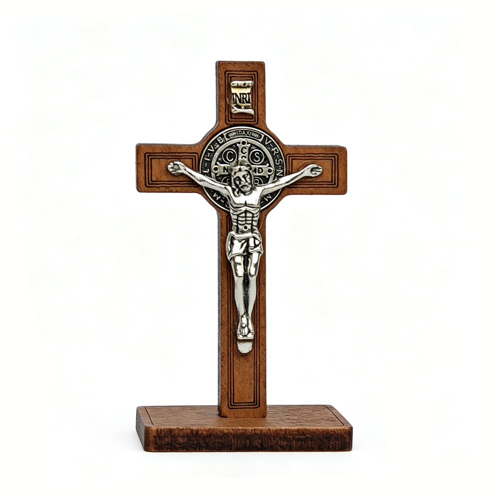 Display Stand Wood - 성 베네딕토 스탠딩 십자가 나무 십자가
