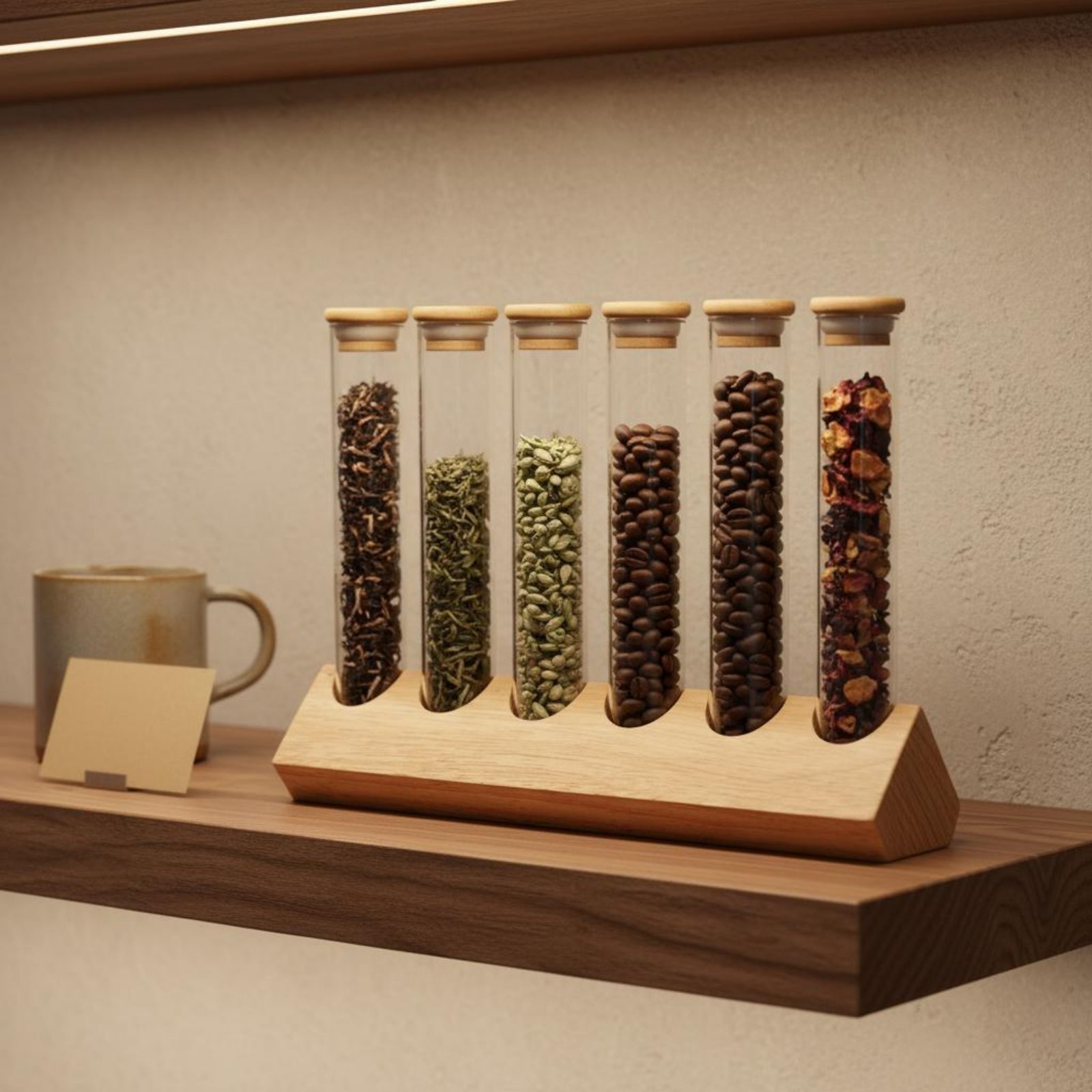 Display Stand Wood - 유리관 용기 세트와 나무 스탠드, 투명