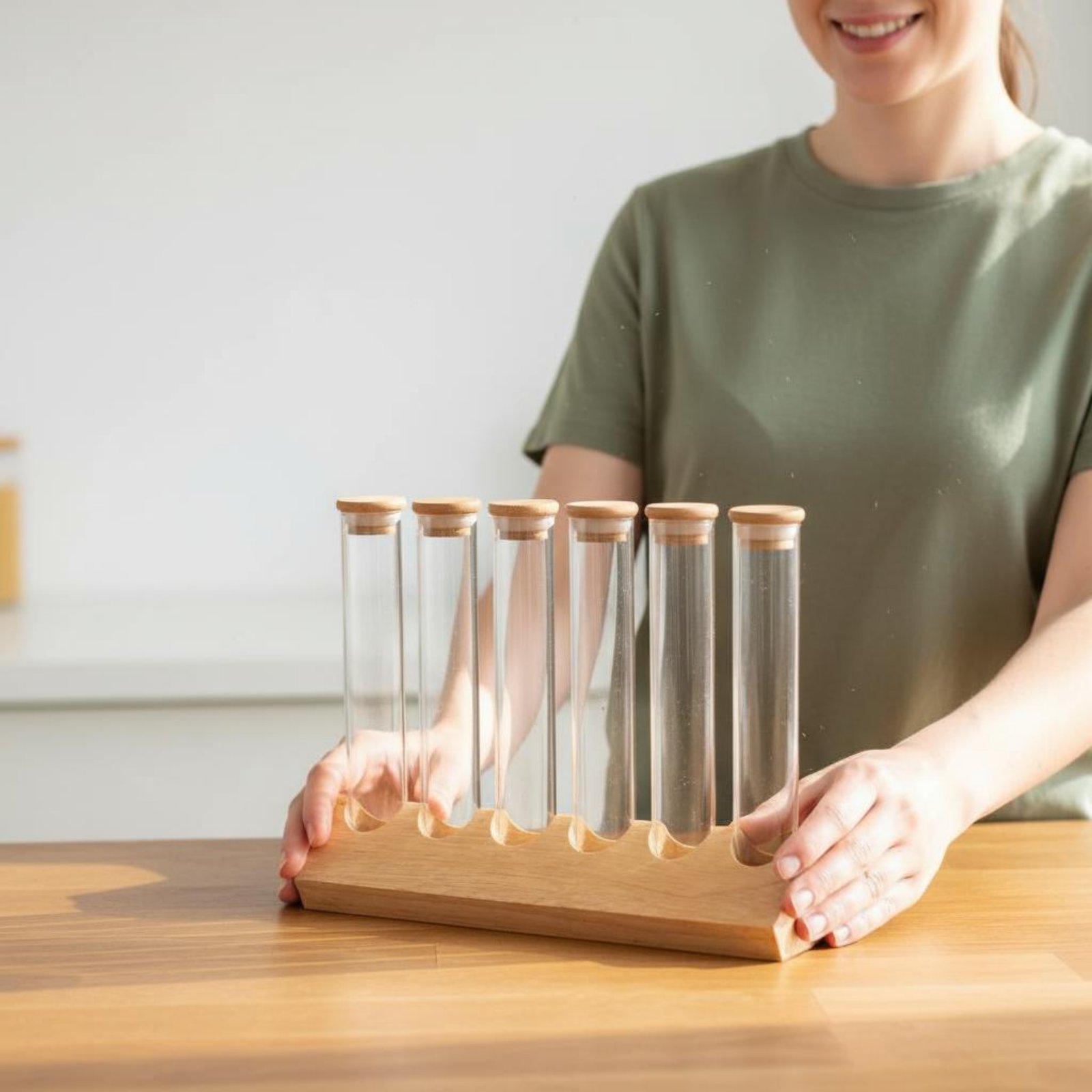 유리관 용기 세트와 나무 스탠드 공간 절약형 유리관 나 - Display Stand Wood 리뷰 및 가격