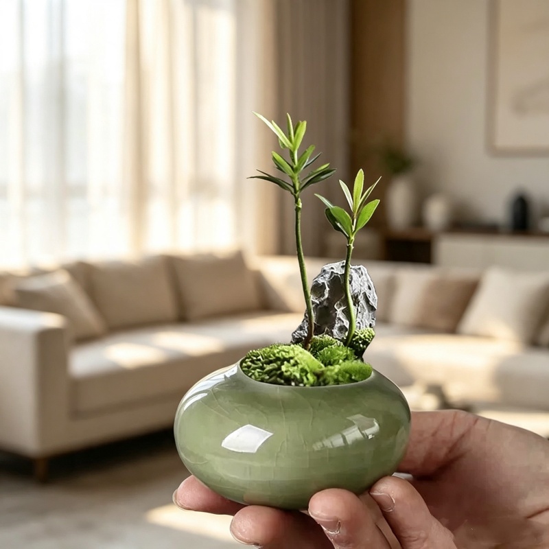 미니 아이스크랙 글레이즈드 화분, 창의적인 다육식물 화 - Bonsai Garden Art 리뷰 및 가격