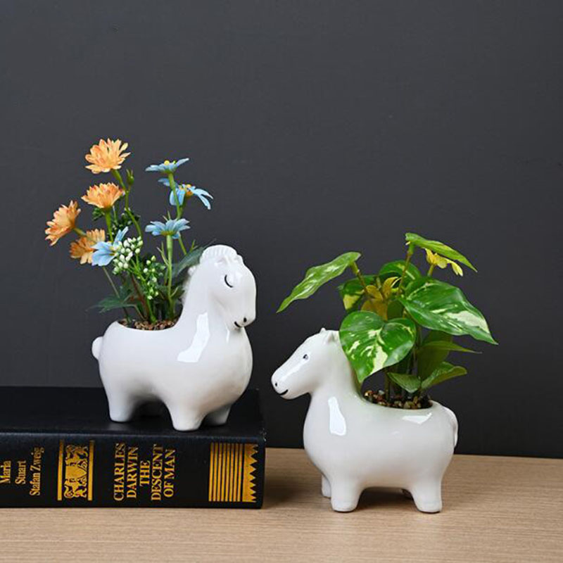 흰색 도자기 창의적인 말 모양 화분 녹색 식물 화분 분 - Bonsai Garden Art 리뷰 및 가격