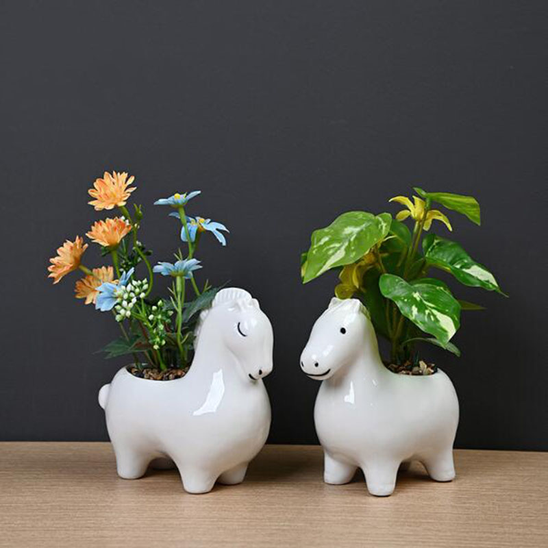 흰색 도자기 창의적인 말 모양 화분 녹색 식물 화분 분 - Bonsai Garden Art 리뷰 및 가격